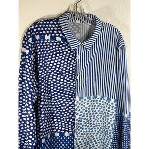 Sophia Ocean Mixed Pattern Blue White Dot Large Color Block Woman’s Blouse